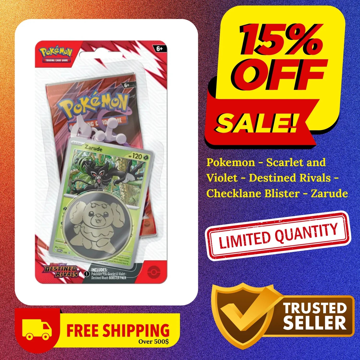 Pokemon - Scarlet and Violet - Destined Rivals - Checklane Blister - Zarude 15% OFF