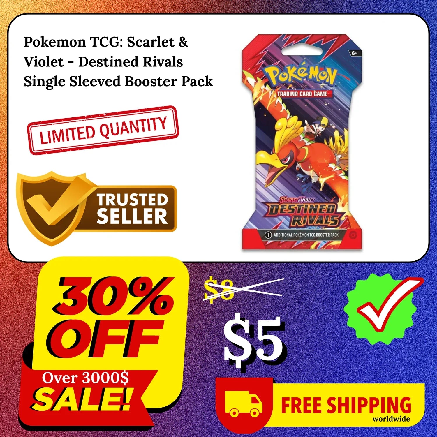 Pokemon TCG: Scarlet & Violet - Destined Rivals Single Sleeved Booster Pack 15% OFF